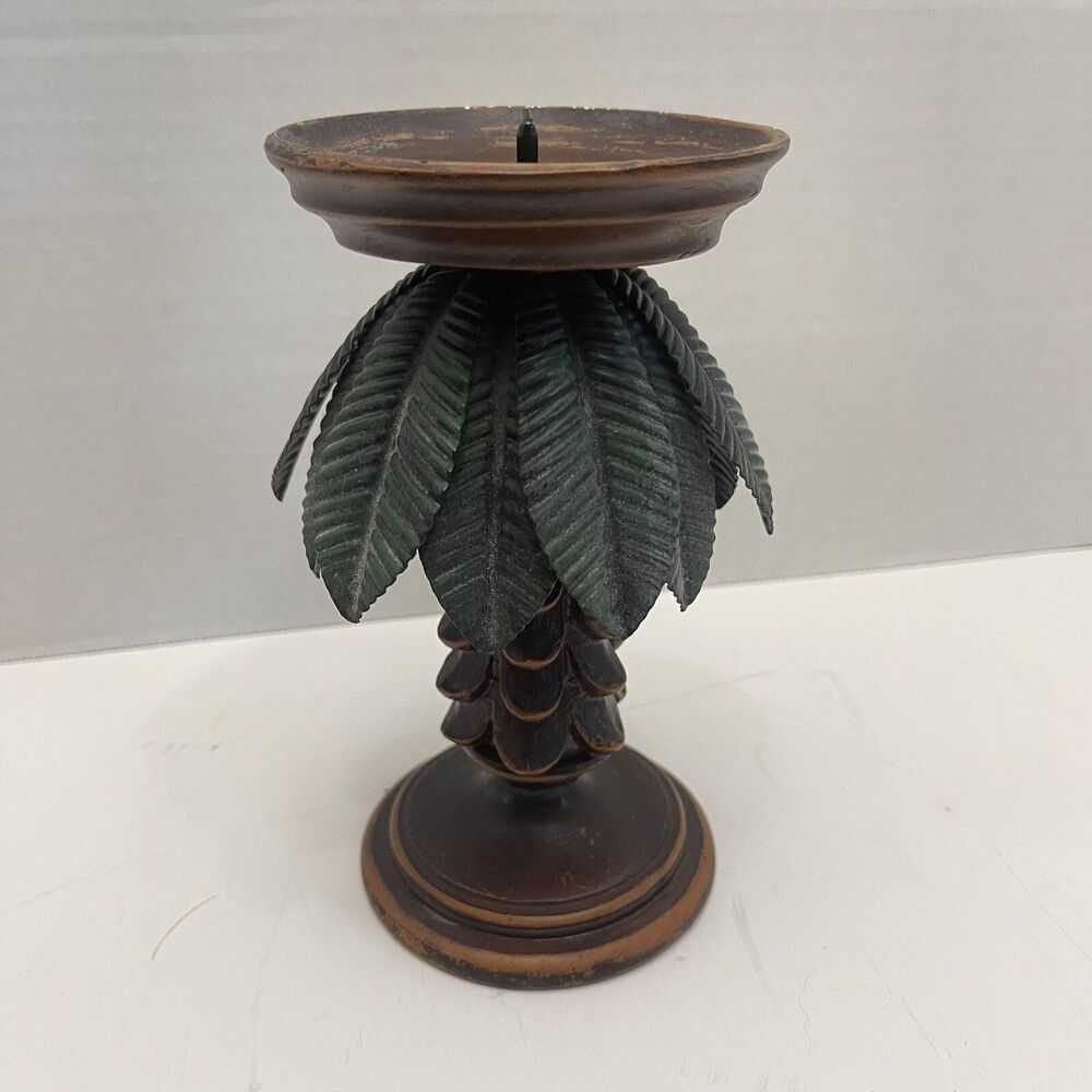 Palm Tree Candle Holder Stick 7” By 3.5” Heavy Metal